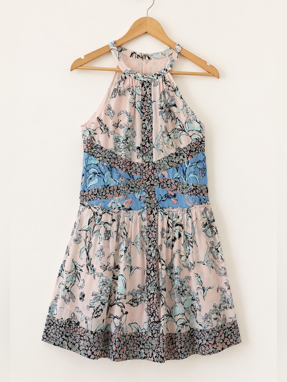 BCBGMAXAZRIA Sharlot Halter Dress Small Dusty Rose Floral Fit Flare Pockets - Picture 2 of 7